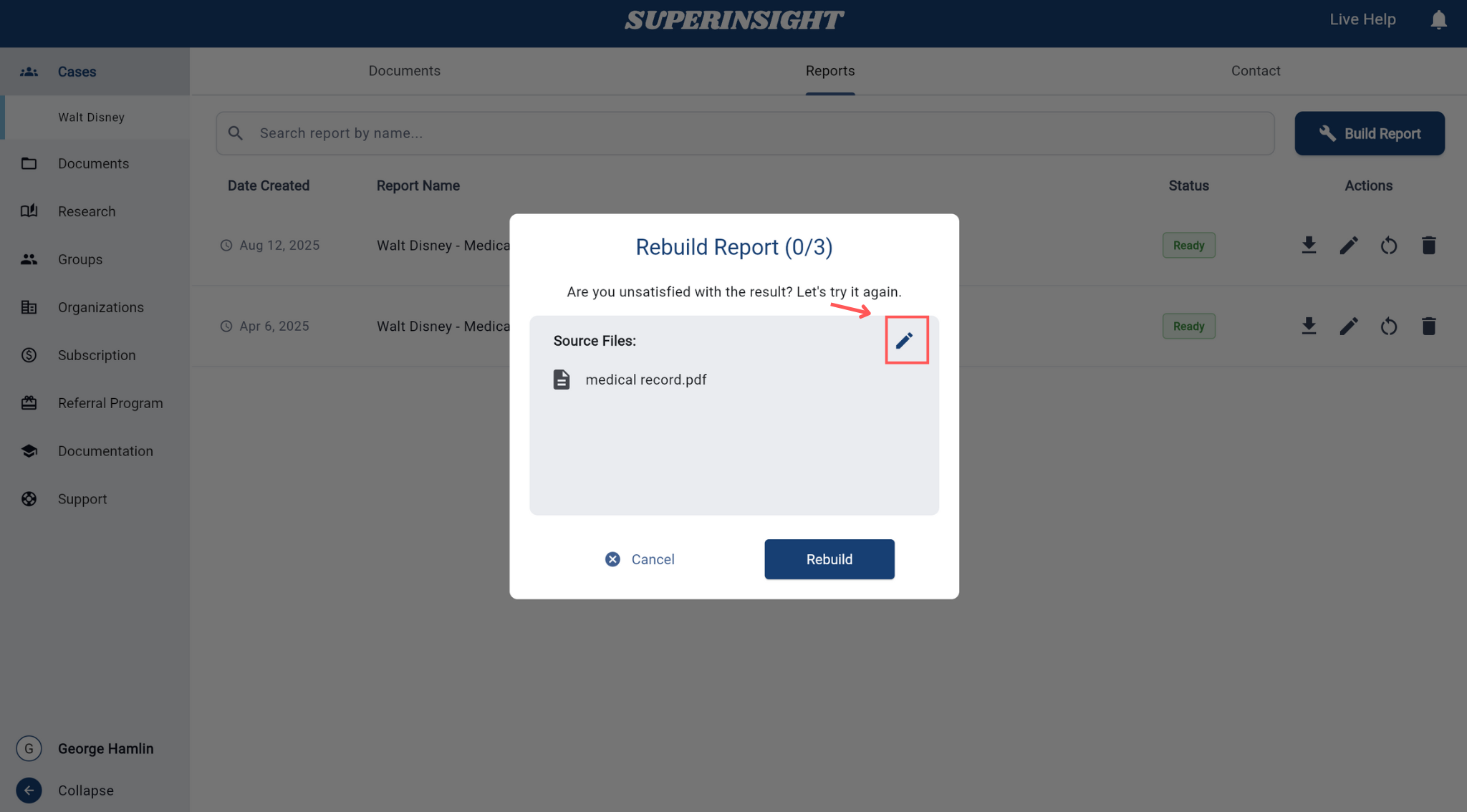 Rebuild Report Dialog